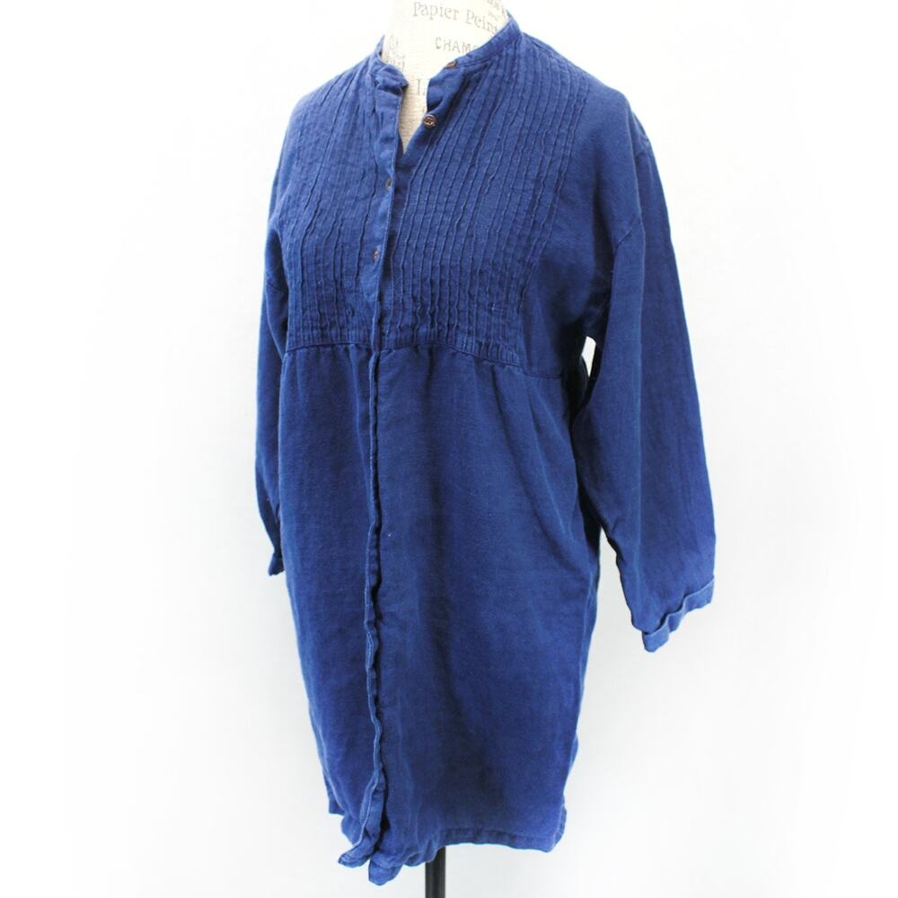 Kiko boutique 100% heavy linen Y2K modest denim wash button down dress Large
